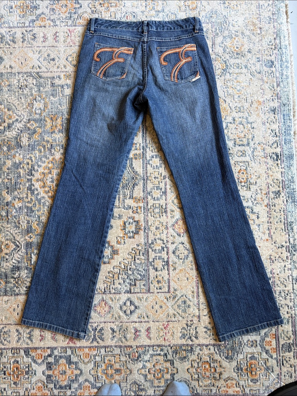 Enyce Dark Blue Boot Cut Jeans with Orange Backstitch